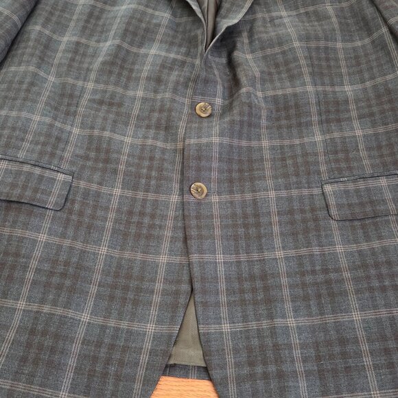 VTG Tweed Jacket XL Brown Beige Windowpane Check 100% Wool Blazer Sport Coat 50R - Picture 3 of 15